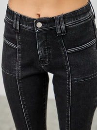 Mid Rise Slim Straight In Black Acid mid rise slim straight jeans featuring stylish black acid wash design.