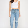 High Rise Button Fly Crop Slim Straight