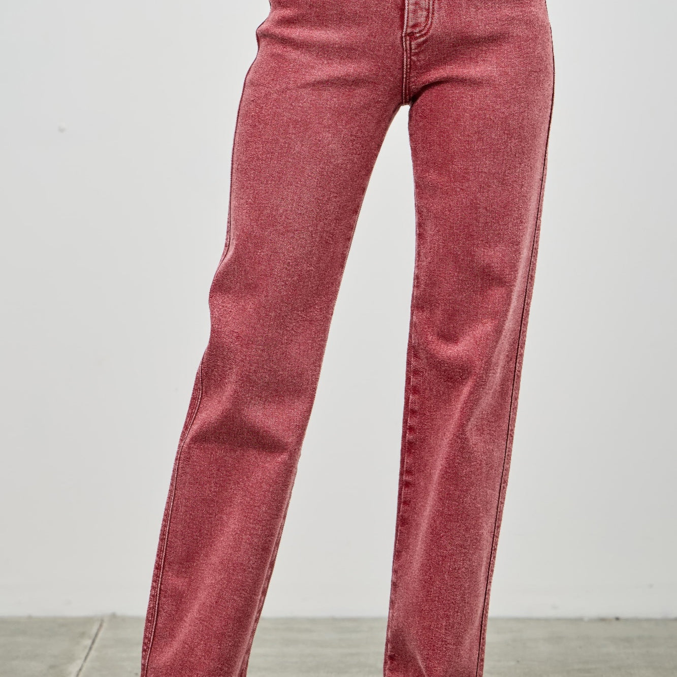 High Rise Slim Wide Straight jeans in red, featuring a modern silhouette and classic ankle-length cut.