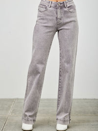 High Rise Slim Wide Straight jeans in grey with a flattering high-rise waist and straight leg design.