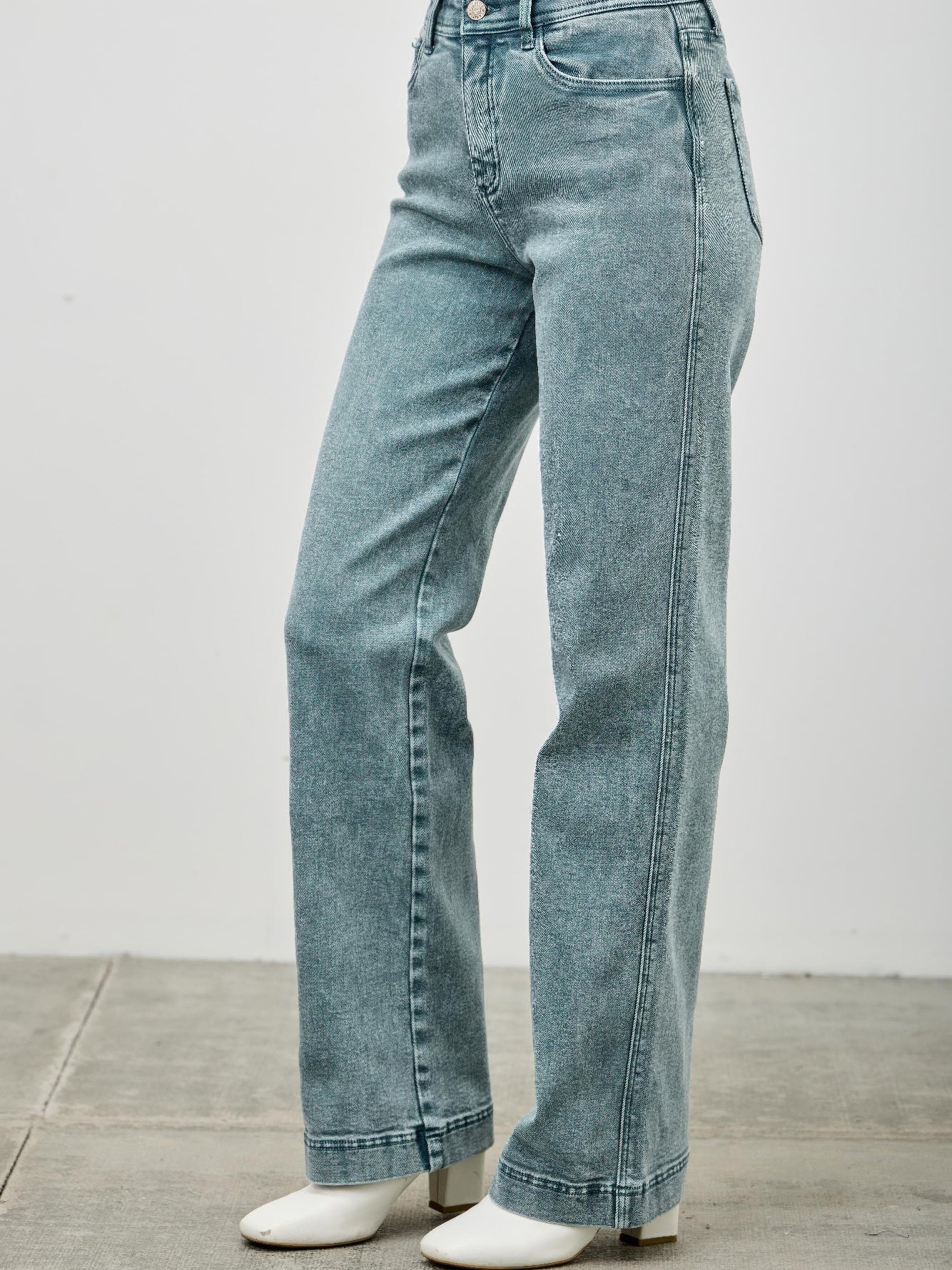High Rise Slim Wide Straight jeans shown in a modern ankle-length cut with a flattering high-rise fit.