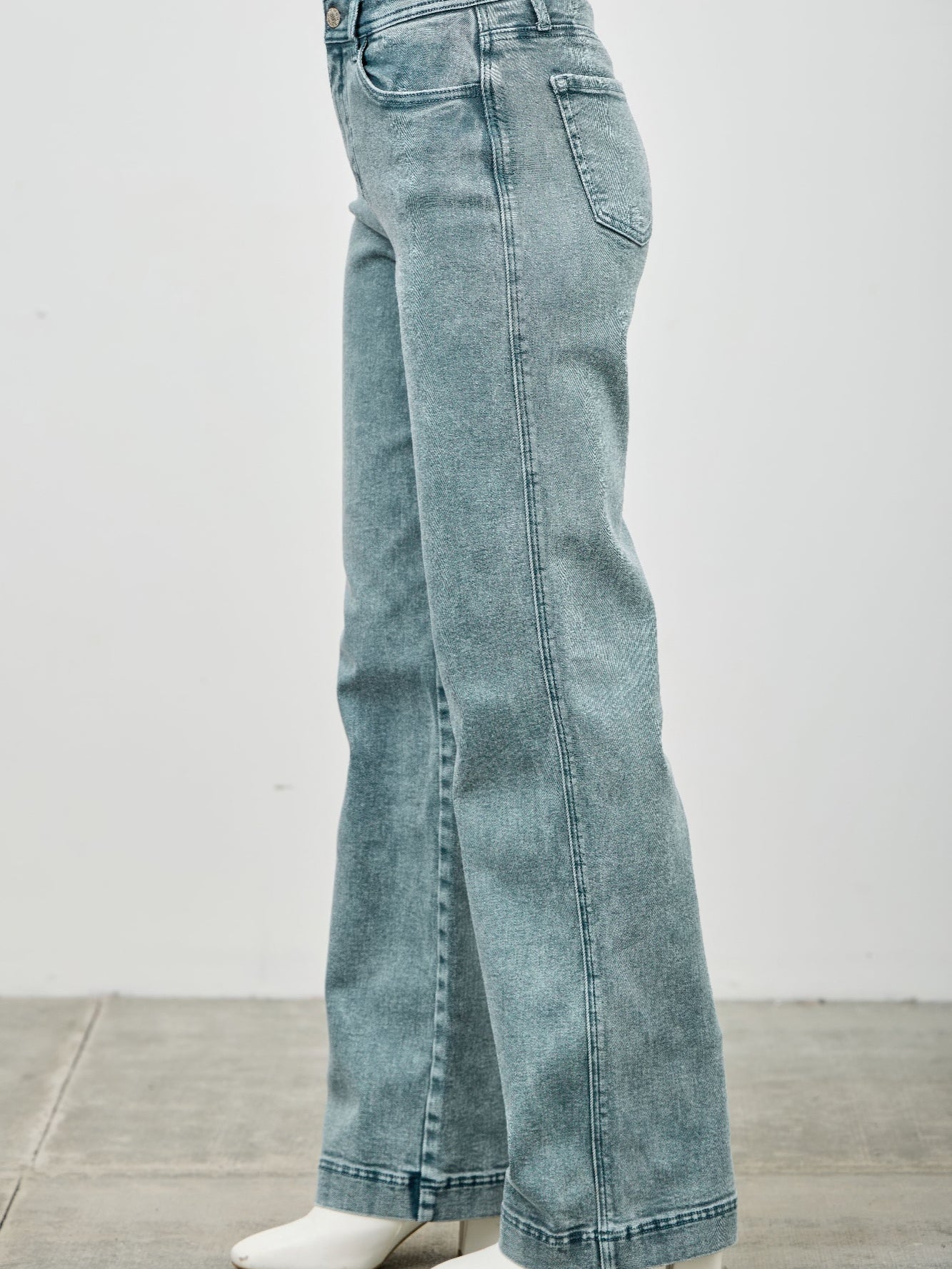 High Rise Slim Wide Straight jeans in light wash with a modern fit and ankle-length cut.