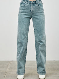 High Rise Slim Wide Straight jeans in light blue wash, featuring a high-rise waist and straight leg design.
