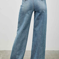 High Rise Double Pocket Wide Leg jeans featuring a back view with a wide leg silhouette.