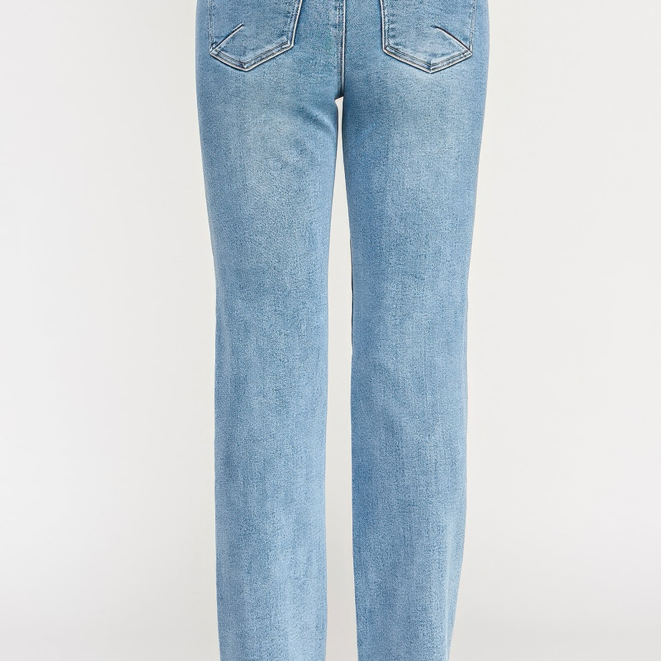 High Rise Dad Jean With Scallop Pocket - Back view showcasing straight-leg fit and unique pocket detail.