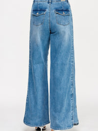 High Rise Wide Leg With Tummy Control jeans showcasing a flattering wide leg silhouette from the back.
