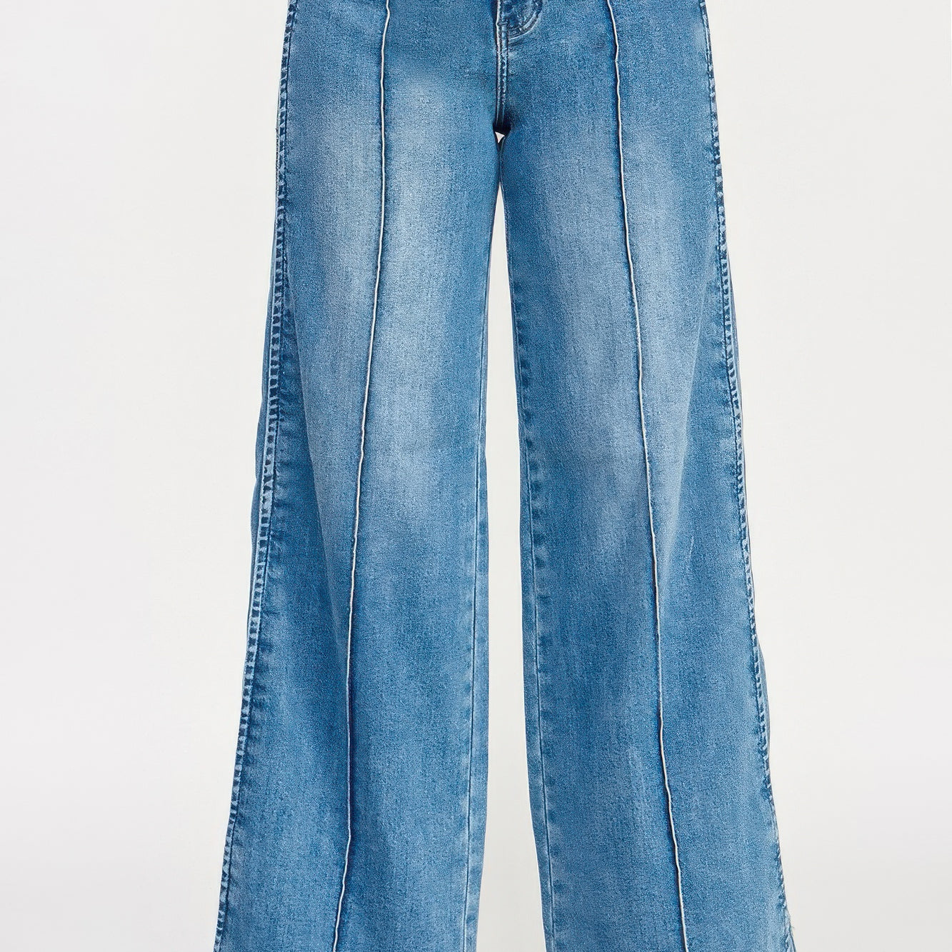 High Rise Wide Leg With Tummy Control jeans showcasing a flattering, structured fit and wide leg silhouette in light denim.