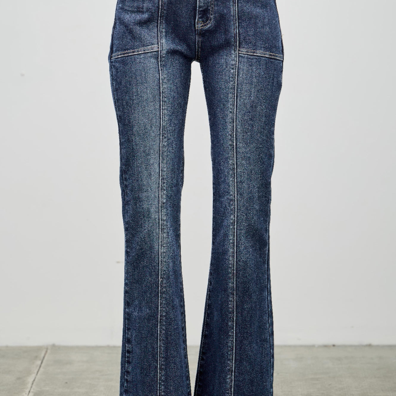 High Rise Boot Cut With Seam Detail jeans in blue denim featuring a flattering fit and classic five-pocket design.