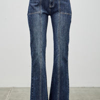 High Rise Boot Cut With Seam Detail jeans in blue denim featuring a flattering fit and classic five-pocket design.