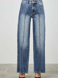 Mid Rise Straight With Pintuck jeans featuring refined pintuck detailing in a light wash denim.