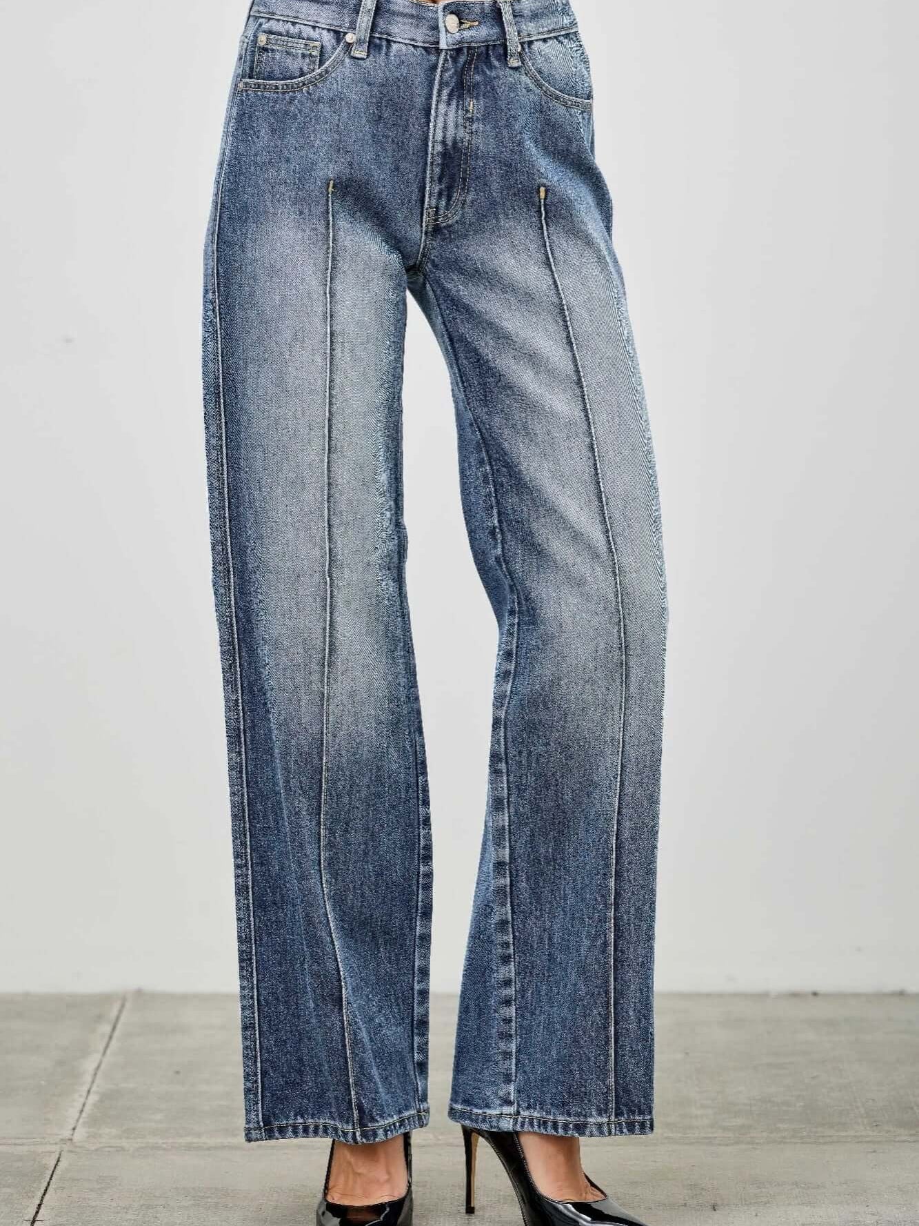 Mid Rise Straight With Pintuck jeans featuring pintuck detailing and a straight-leg silhouette.