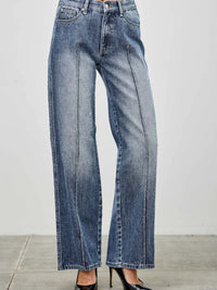 Mid Rise Straight With Pintuck jeans featuring pintuck detailing and a straight-leg silhouette.