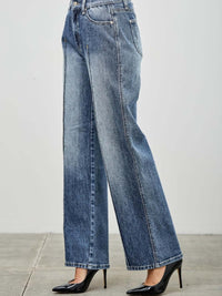 Mid Rise Straight With Pintuck mid rise straight jeans with stylish pintuck detailing and structured fit.