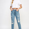 High Rise Distressed Relaxed Straight