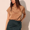 Washed Poly Silk High Neck Short Sleeve Top