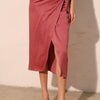 Washed Satin Crepe Side Wrap Midi Skirt