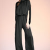 Washed Poly Silk Mock Neck Caftan Jumpsuit
