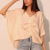 Washed Poly Silk Drawstring Dolman Top