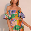 Isla Tropical Satin Bubble Sleeve Crop Top