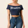 Brooklyn Graphic Off-shoulder Crop Top