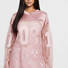 Rhinestone Graphic Jersey Top — Long Sleeve, Lace Detail