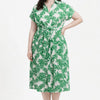 Botanical Print Collared Wrap Waist Midi Dress