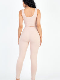 Ribbed Crop Top & Leggings Set showcasing modern fit from the back, highlighting ribbed texture and soft fabric.