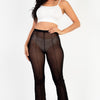 Poly Mesh Front Slit High Waist Flared Pants