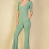 French Terry Short Sleeve Flare Jumpsuit