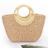 Faux Straw Bamboo Handle Tote Bag