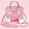 Metallic Bow Front Top Handle Clutch