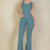Solid Flare Leg Sports Jumpsuit