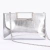 Metallic Leather Metal Handle Clutch