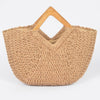 Faux Straw Wood Handle Tote Bag