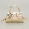 Faux Mirror Leather Ribbon Metal Top Handle Bag