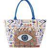 Evil Eye Boho Print Pom Pom Fringe Tote Bag