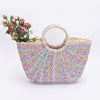 Faux Straw Multi Color Round Handle Tote Bag