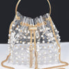 Clear Pearl Stud Bucket Bag W/Chain Tassle