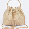 Faux Straw Bucket Bag W/stone Handle