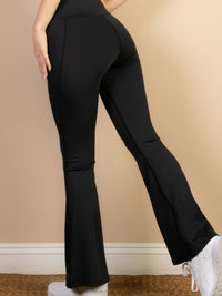 High Waist Side Pocket Flare Leggings shown from the back, featuring a sleek high-rise design and flared leg.