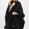 Faux Fur Collar And Trim Cape With Closure
