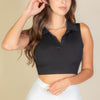 Solid Ribbed Polo Neck Tank Top