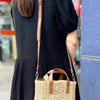 Faux Straw Top Handle Small Tote Bag