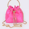 Rhinestone Top Handle Satin Bucket Bag