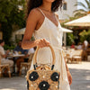 Faux Straw Flower Barrel Clutch