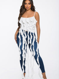 The Lark Ruffle Cami Crop Top in white, front view