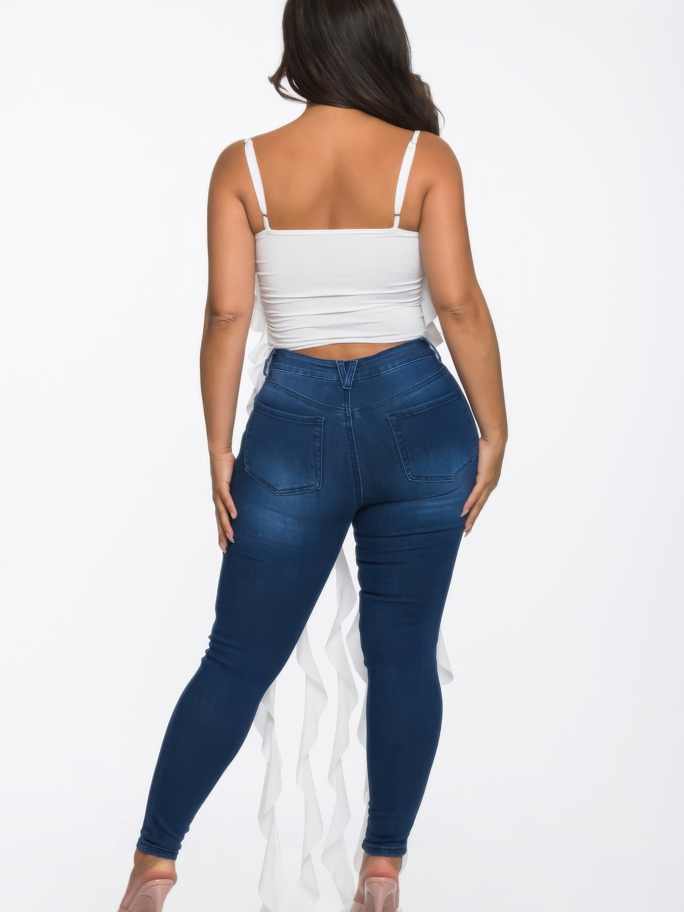 The Lark Ruffle Cami Crop Top in white, alternate view