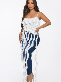 The Lark Ruffle Cami Crop Top in white, detail view