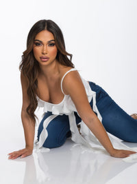 The Lark Ruffle Cami Crop Top in white, back view