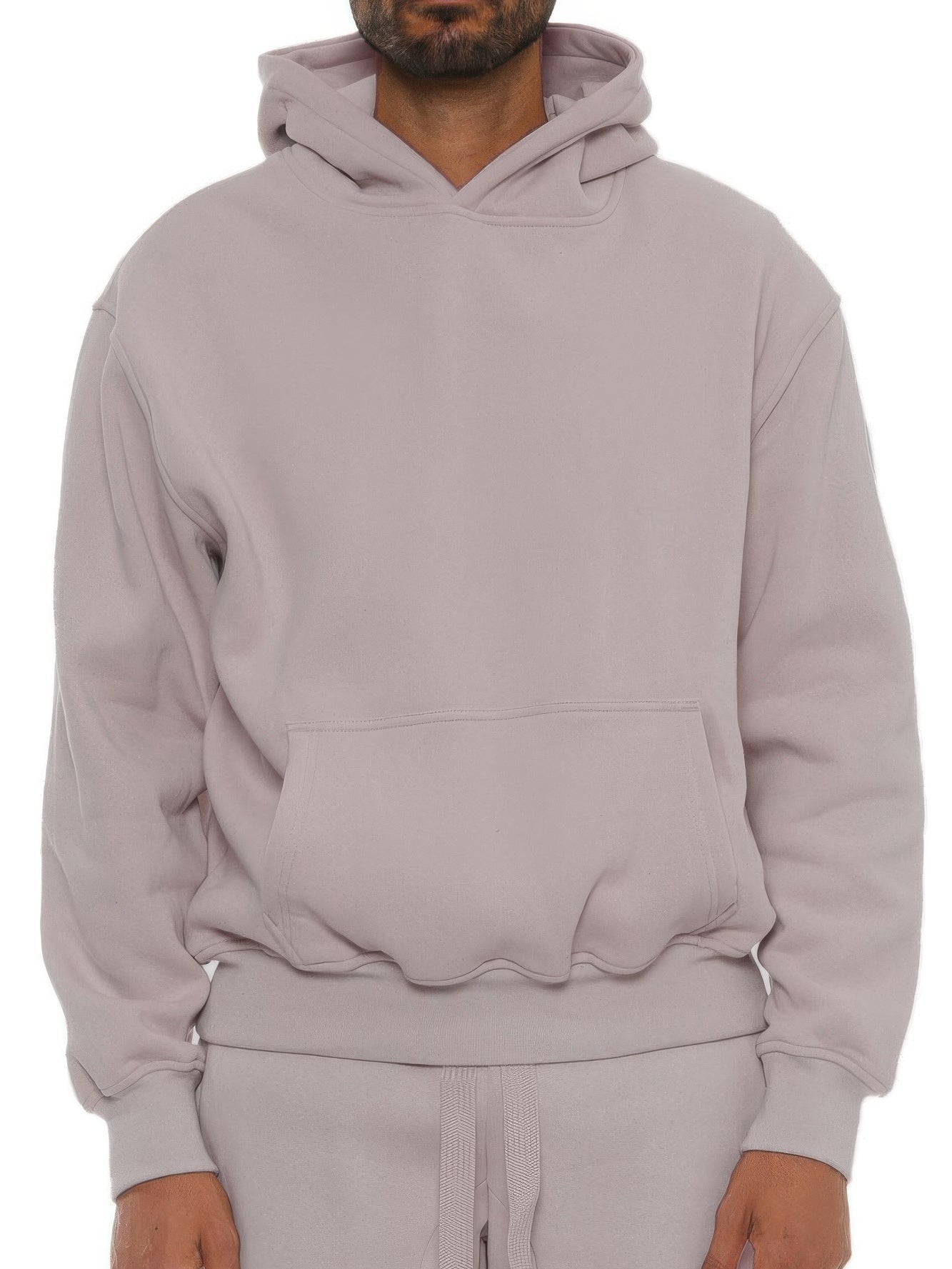 Model wearing a Premium Cotton Blend Hoodie in light gray, showcasing its relaxed fit and comfortable style.